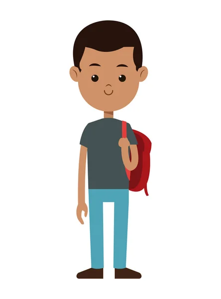 Πίσω στο σχολείο αγόρι κόκκινη τσάντα χαμόγελο μαύρα μαλλιά — Διανυσματικό Αρχείο