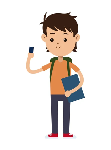 Back to school boy student book bag and mobile phone — Stock Vector