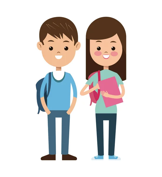 Πίσω στο σχολείο ζεύγος φοιτητές παιδιά χαμογελαστά — Διανυσματικό Αρχείο