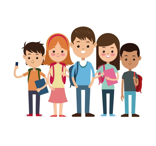 Back to school group students ready study — Stock Vector