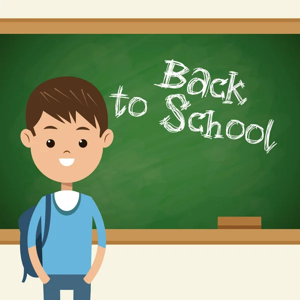 Vissza ehhez: iskolai tanuló fiú zöld chalkboard — Stock Vector