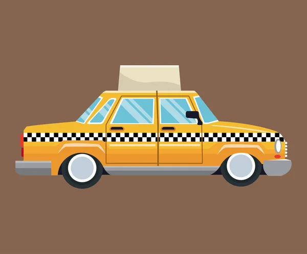 Taxi coche vista lateral con publicidad fondo marrón — Vector de stock