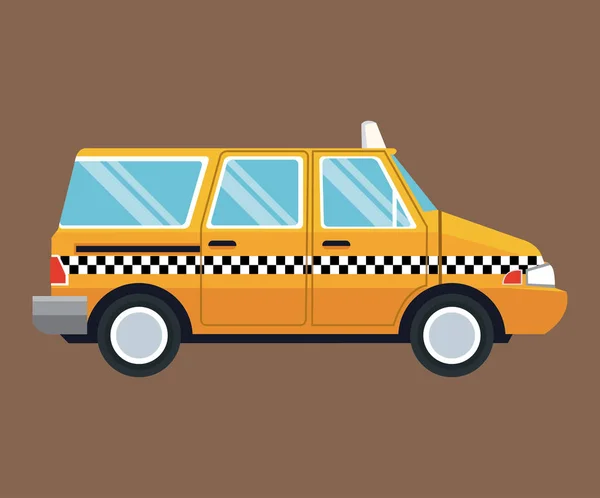 Taxi van coche vista lateral fondo marrón — Vector de stock