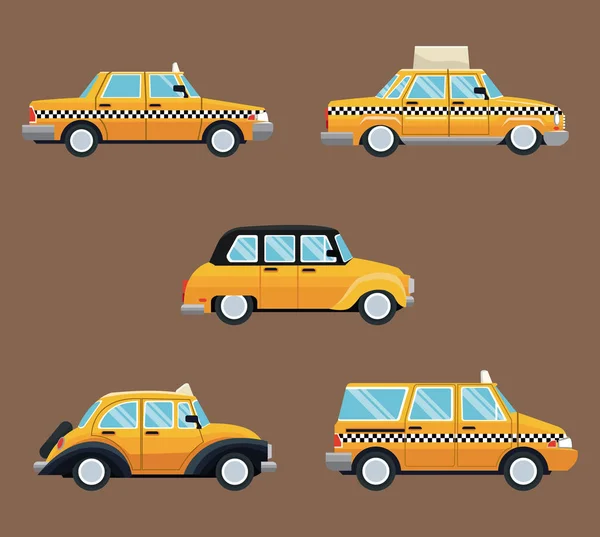 Establecer diferentes taxi vista lateral del coche — Vector de stock