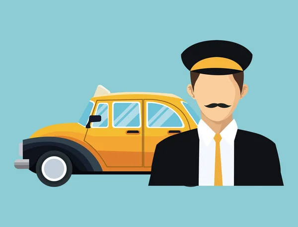 Conductor taxi viejo taxi coche transporte comercial — Vector de stock