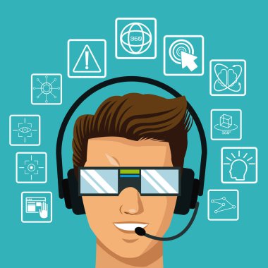 VR gerçeklik gözlük adam kulaklık arabirimi