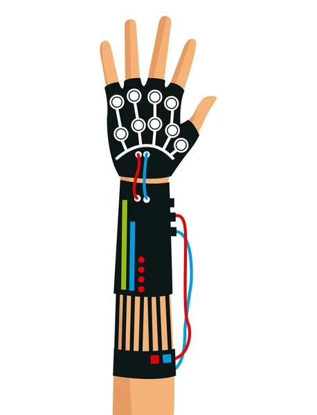 使用有线的手套设备虚拟现实技术的手 — 图库矢量图片