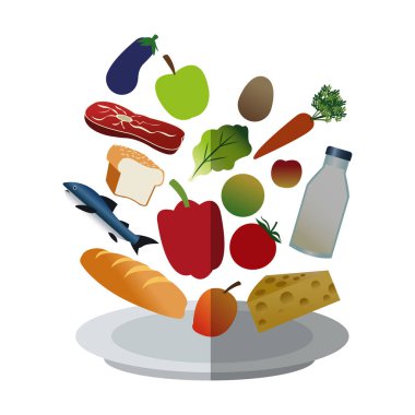 İzole ekmek sebze ve meyve tasarım