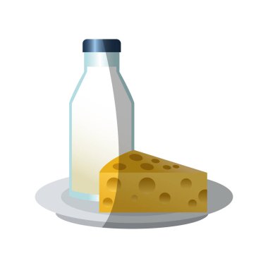 Süt şişesi ve peynir izole