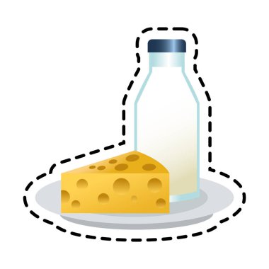 Süt şişesi ve peynir izole