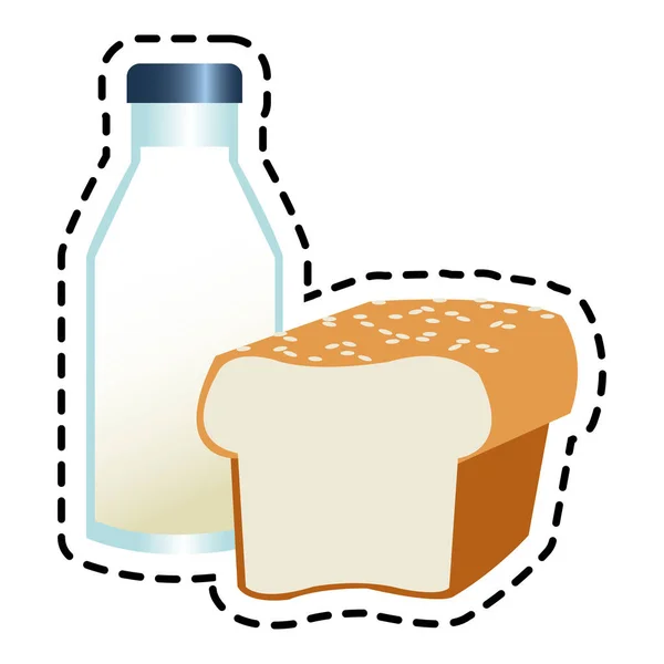Garrafa de leite isolada e design de pão — Vetor de Stock