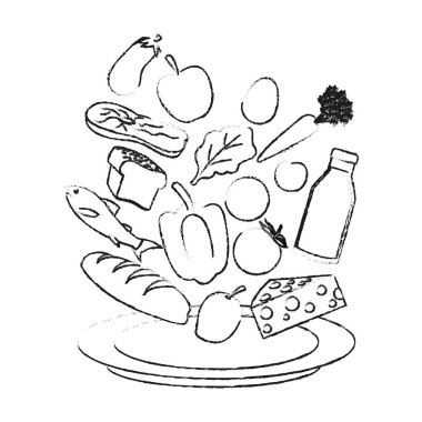 Süt sebze meyve ve ekmek tasarım