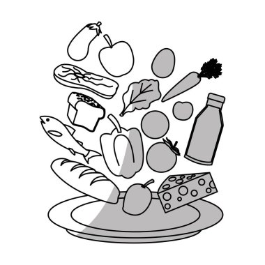 Süt sebze meyve ve ekmek izole