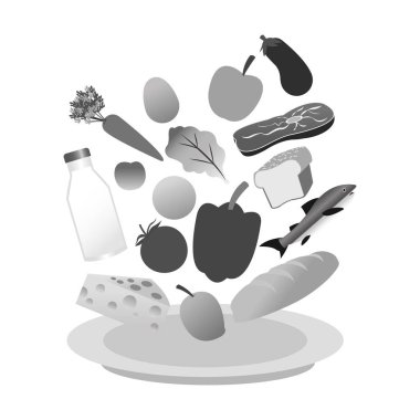 Süt sebze meyve ve ekmek izole