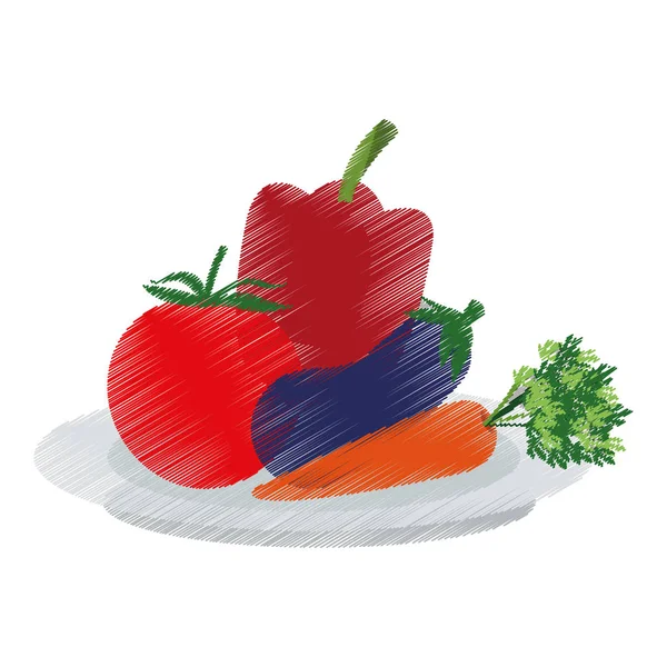 Diseño aislado de pimiento de berenjena y tomate — Vector de stock