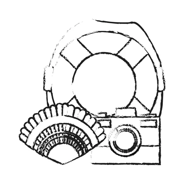 Isolated save float shell and camera design — Stock Vector