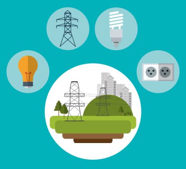Elektrik pilon şehir ampul ekoloji takın