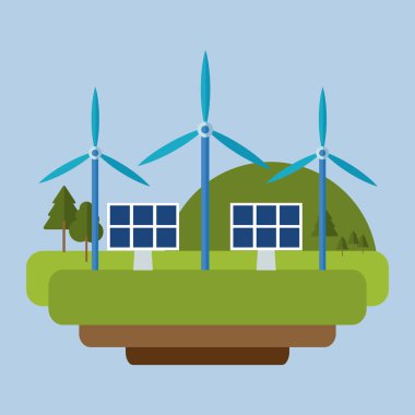 Rüzgar enerji güneş paneli dağ arka plan