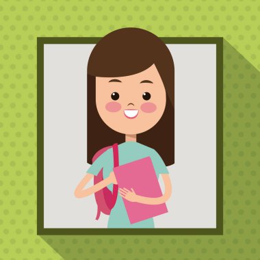 kitap çanta öğrenci çerçeve nokta gölge arka plan ile kız