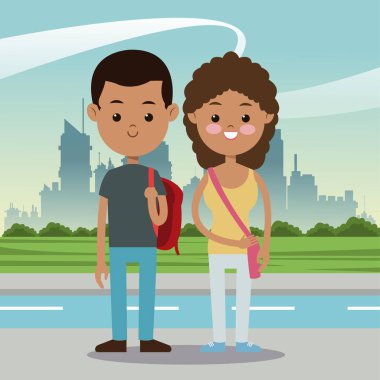 erkek ve kız öğrenciler çok ırklı kentsel arka plan