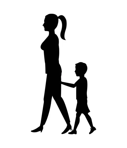 Kobieta i chłopiec sylwetka syn spacery — Wektor stockowy