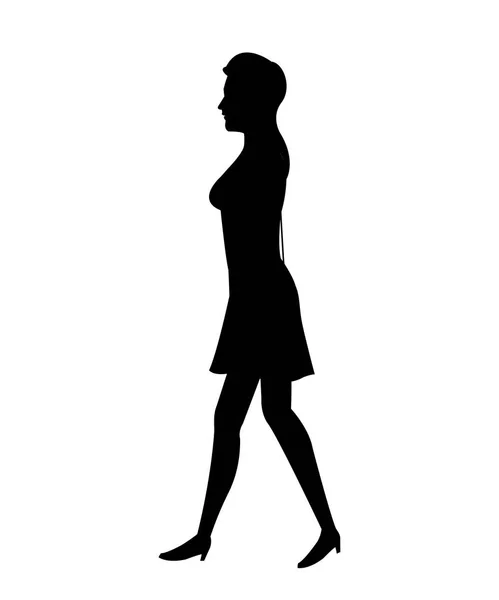 Silhouette femme avec robe marche — Image vectorielle