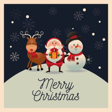 Noel Noel Baba kardan adam ve geyik karikatür