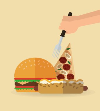 Pizza sosisli sandviç ve hamburger tasarım