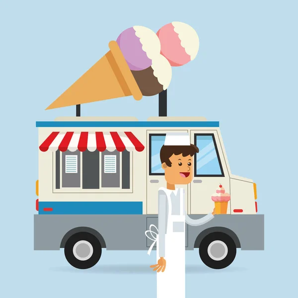 Camión de comida de diseño de helado — Vector de stock