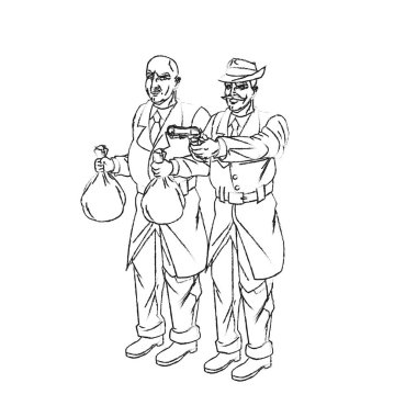 Para çantası ve silah tasarım ile hırsız karikatür