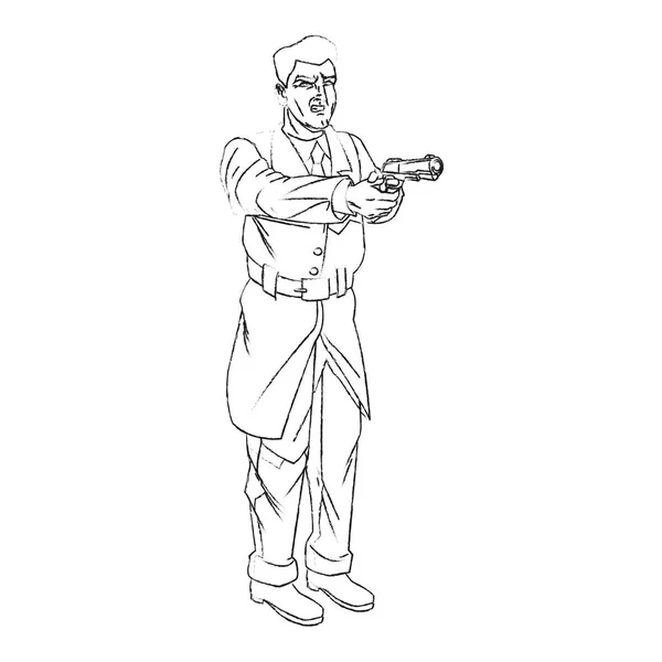 Hombre aislado de dibujos animados con diseño de pistola — Vector de stock