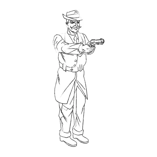 銃の設計と孤立した男漫画 — ストックベクタ
