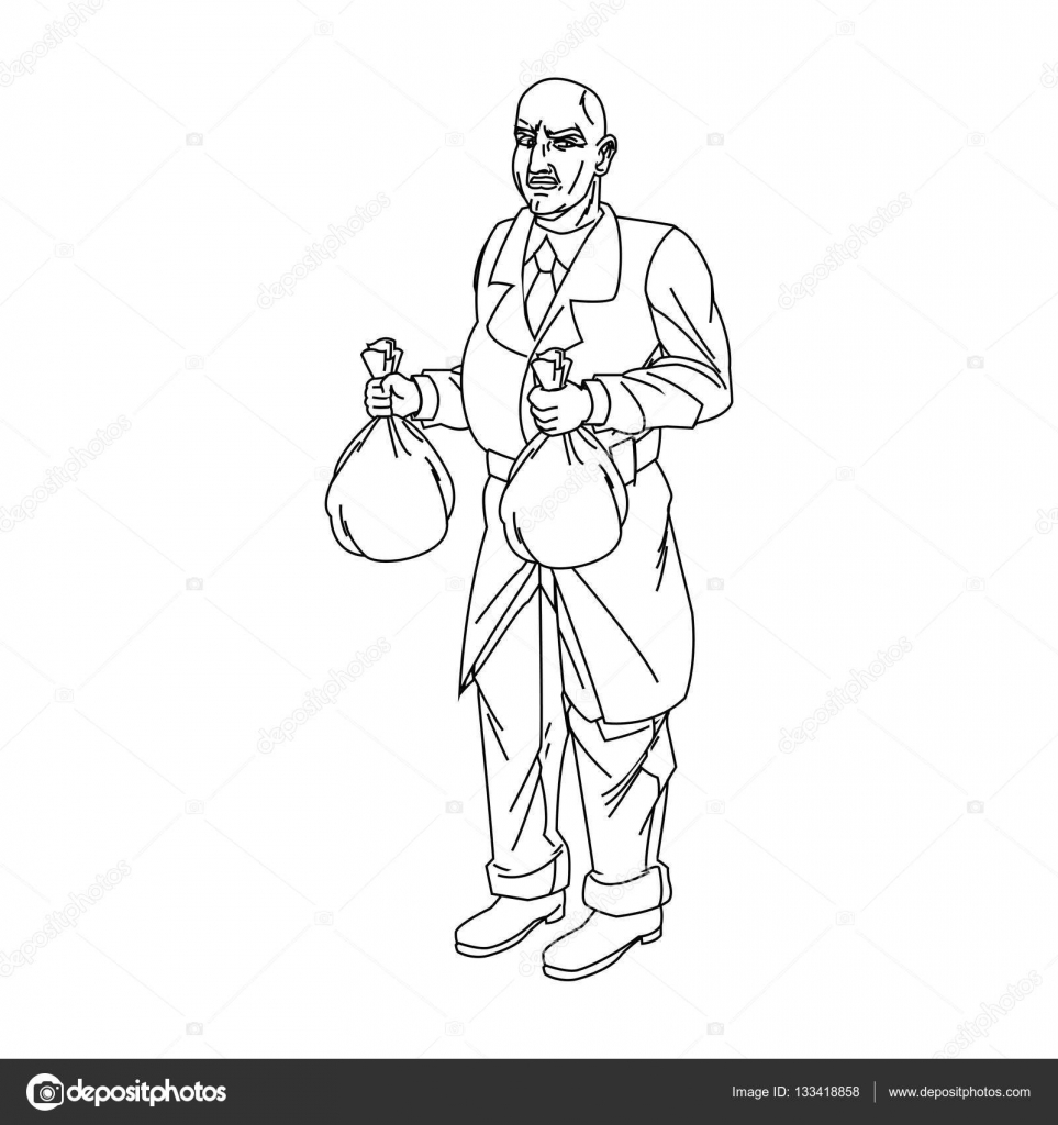 Fumetto del ladro con icona di borsa di denaro Tema di carattere e caricatura ico dell uomo Isolate per il disegno