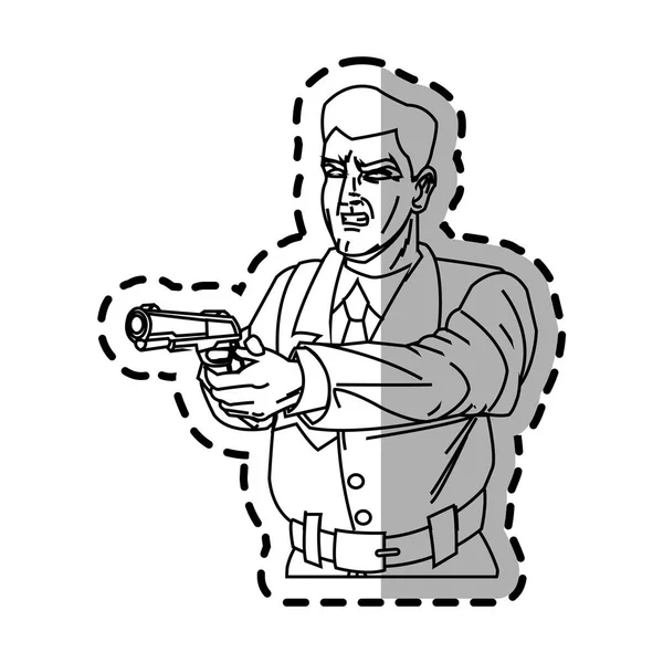 Uomo cartone animato con disegno pistola — Vettoriale Stock