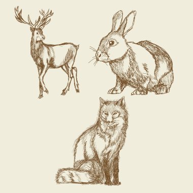 hayvanlar el çizim koleksiyonu vintage