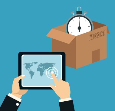 zaman saati teslim kavramı kutu el dokunmatik tablet