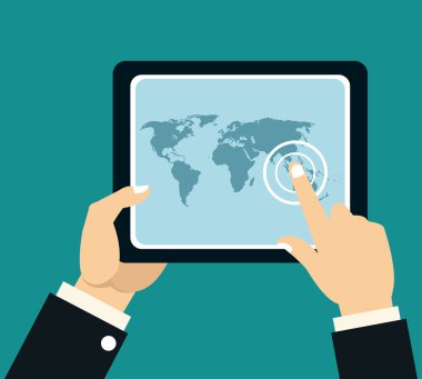 Teslimat kavramı el dokunmatik tablet harita