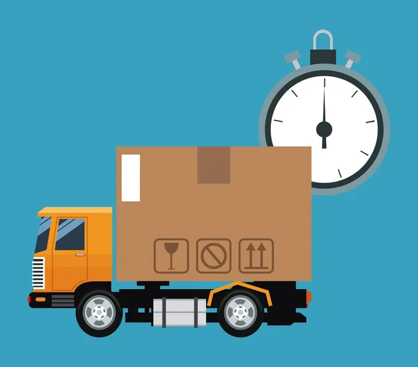 时钟的交货期概念卡车运输 — 图库矢量图片
