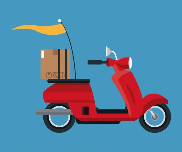 Concepto de entrega rojo caja de cartón de la motocicleta — Vector de stock
