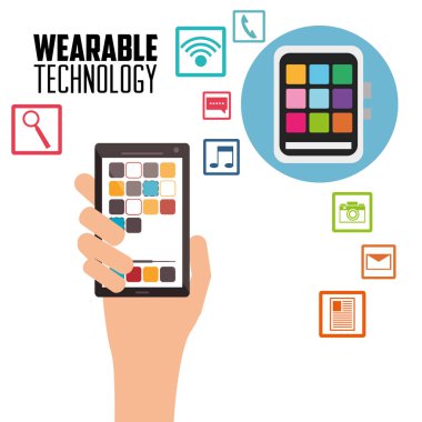 Smartphone giyilebilir teknoloji tutan el