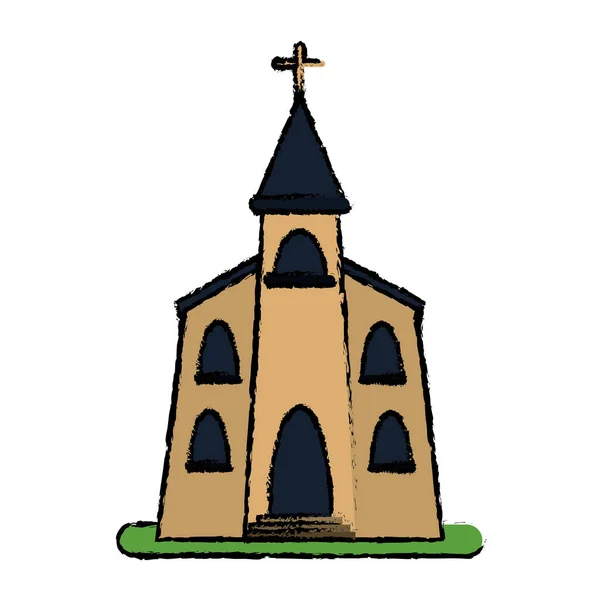 Kirchenbau religiöser christlicher Skizze — Stockvektor