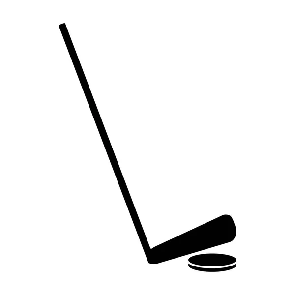 Palo de juego de hockey y pictograma de disco — Archivo Imágenes Vectoriales