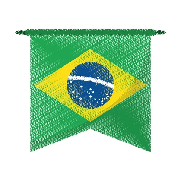 Dibujo bandera brasileña colgando símbolo — Vector de stock