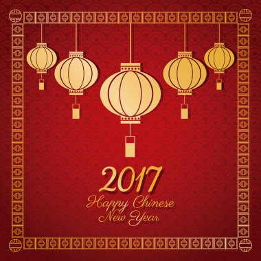 Çin yeni yılı 2017 tebrik kartı fenerler