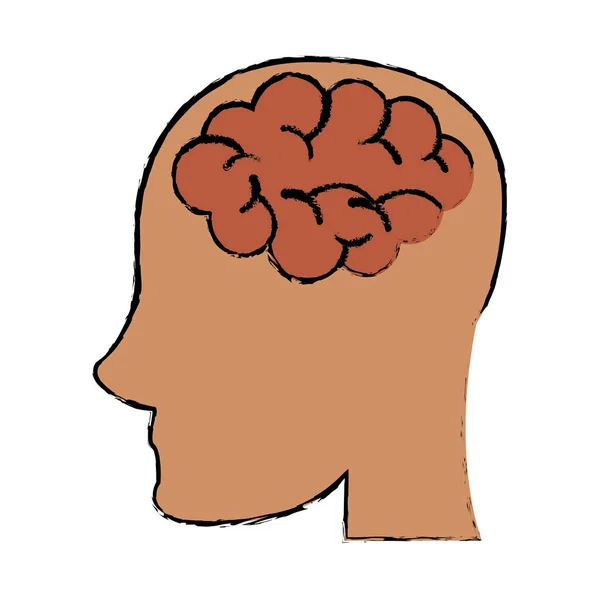 Skica osoby hlavy mozek myslet — Stockový vektor