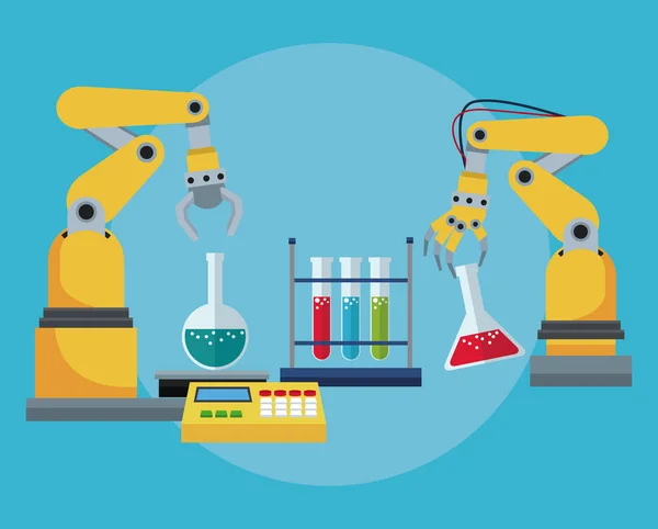 Laboratório industrial do tubo de ensaio químico do braço robótico —  Vetores de Stock