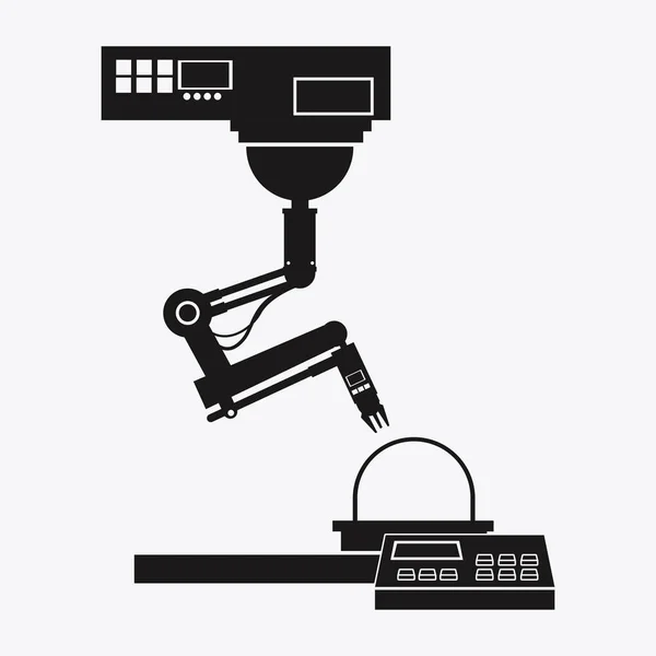 Silueta brazo robot industrial de trabajo — Vector de stock