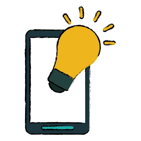 Smartphone bulb idea imagination sketch — Stock Vector