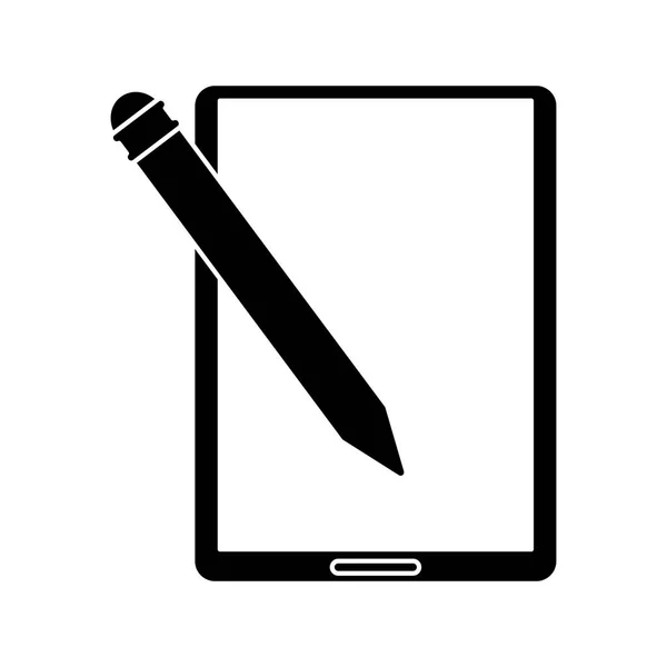 실루엣 태블릿 펜 디지털 기술 — 스톡 벡터