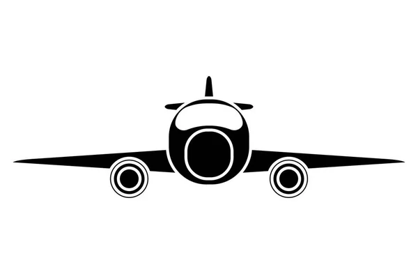 Silhouette jet airplane private transport front view — Stock Vector